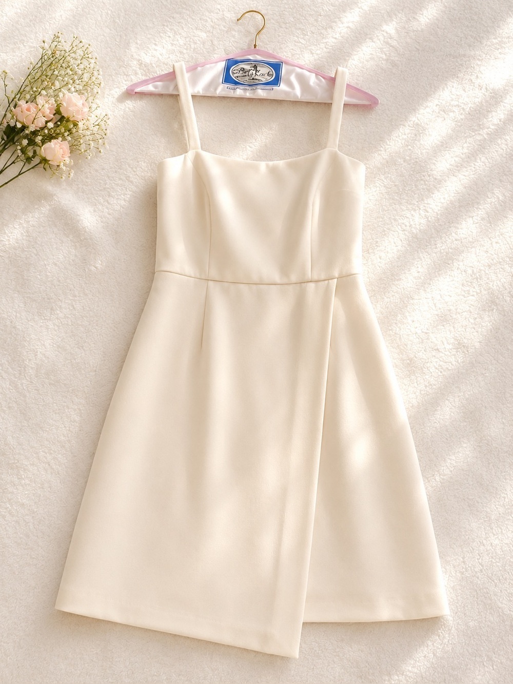 French Connection Cream Square-Neck Mini Dress with Straps